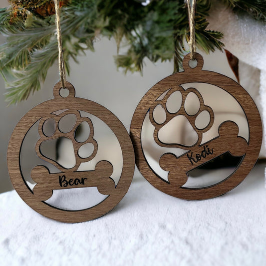 Personalized Dog Paw and Bone Ornament/Stocking Tag