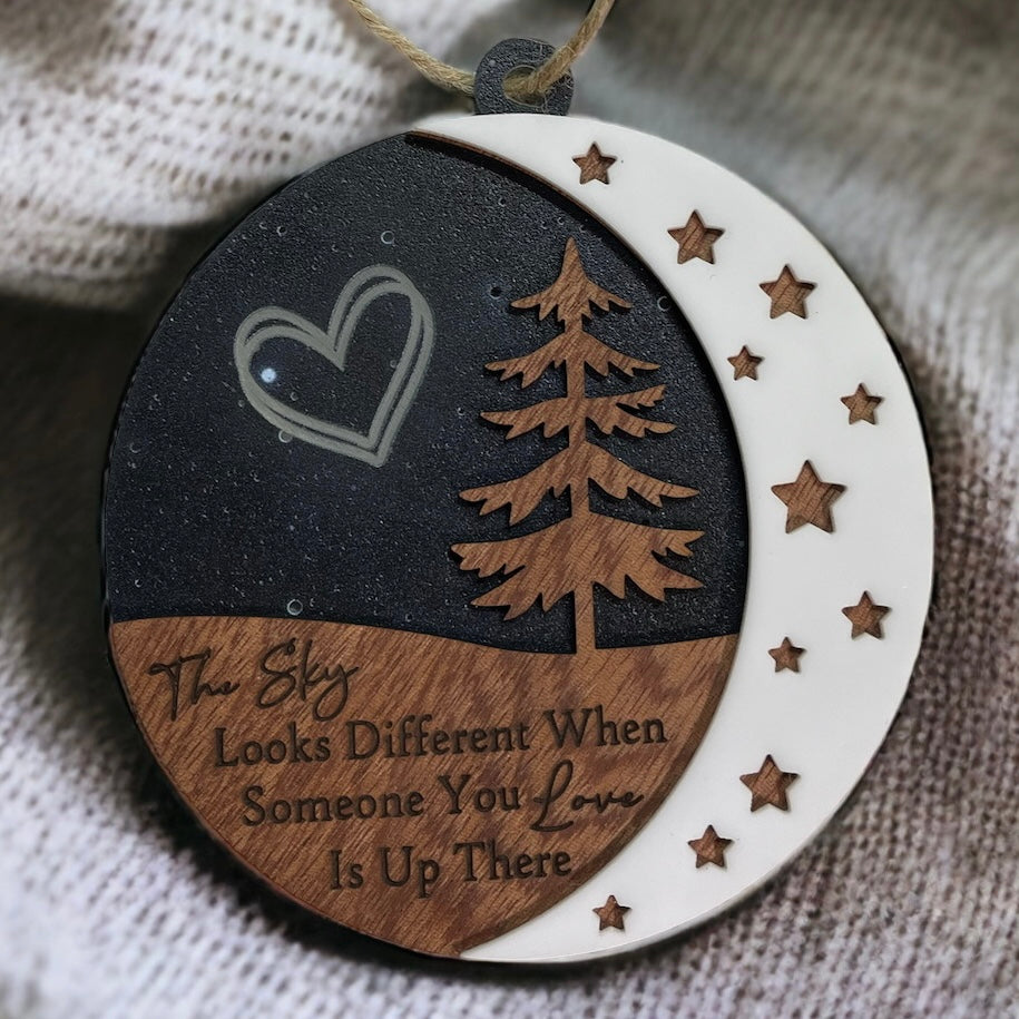 Memorial Ornament - "The sky looks different when someone you love is up there"